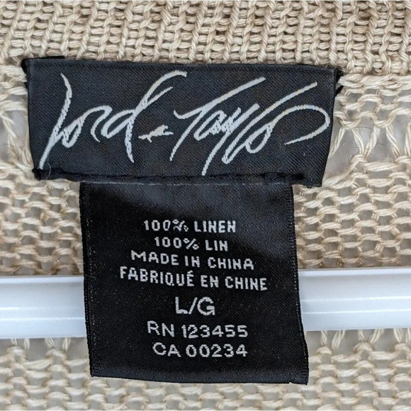Lord & Taylor 100% Linen Beige Open Front Knit Cardigan Women Large - Picture 2 of 10